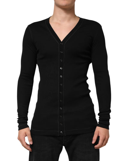 Dolce & Gabbana Black Cotton Button Up Men Cardigan Sweater