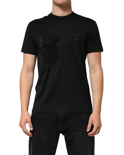 Dolce & Gabbana Black Cotton Embroidered DG Logo Pocket T-shirt