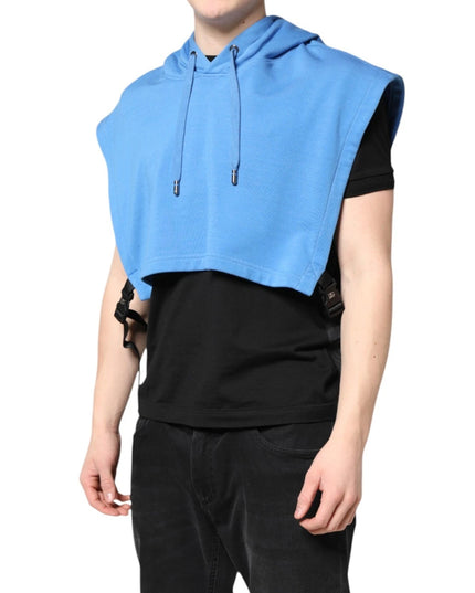 Dolce & Gabbana Blue Cotton Hooded Men Sportswear One Size Vest