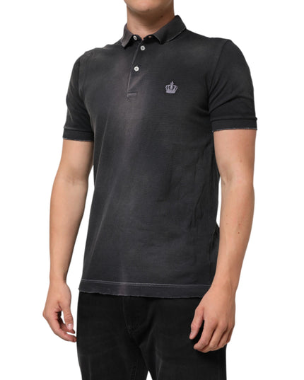 Dolce & Gabbana Gray Cotton Crown Collared Men Polo T-shirt