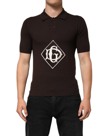 Dolce & Gabbana Brown Wool Logo Embroidered Men Polo T-shirt