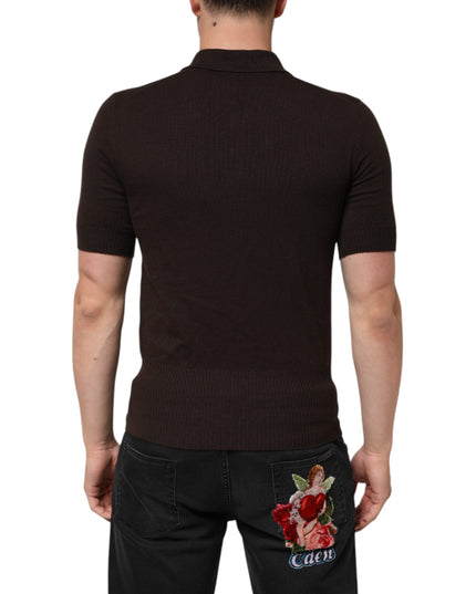 Dolce & Gabbana Brown Wool Logo Embroidered Men Polo T-shirt
