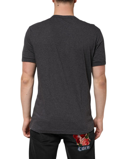 Dolce & Gabbana Black Charcoal DG Logo V-Neck Men T-shirt