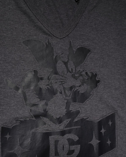 Dolce & Gabbana Black Charcoal DG Logo V-Neck Men T-shirt