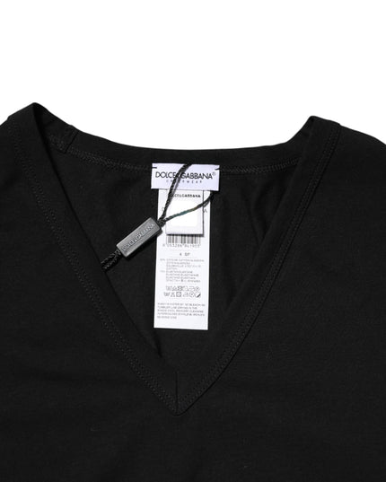 Dolce & Gabbana Black Cotton Slim Fit Men V-Neck Shirt T-shirt