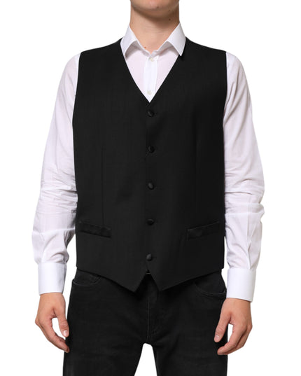 Dolce & Gabbana Black Wool Dress Formal Men Waistcoat Vest
