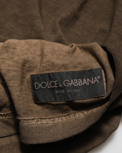 Dolce & Gabbana Dark Brown Cotton Tattered Logo Men T-shirt