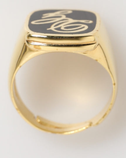 Dolce & Gabbana Gold Tone Enamel Brass Signet DG Logo Adjustable Ring