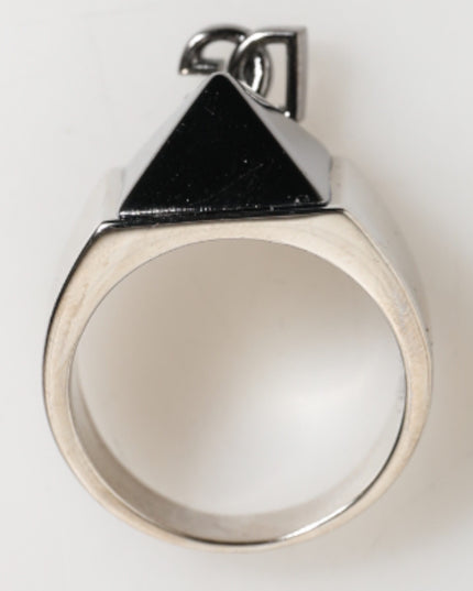 Dolce & Gabbana Silver Tone Pyramid DG Logo Real Brass Ring