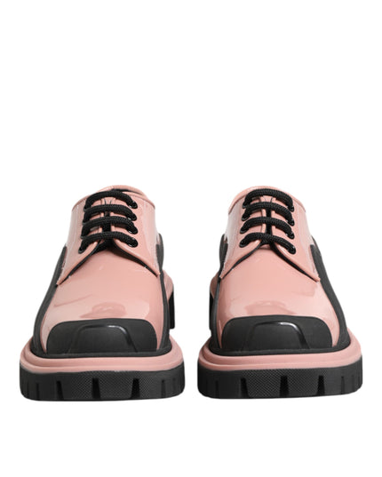 Dolce & Gabbana Light Powder Pink Black Leather Lace-Up Shoes