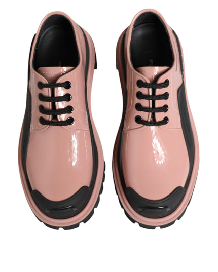 Dolce & Gabbana Light Powder Pink Black Leather Lace-Up Shoes