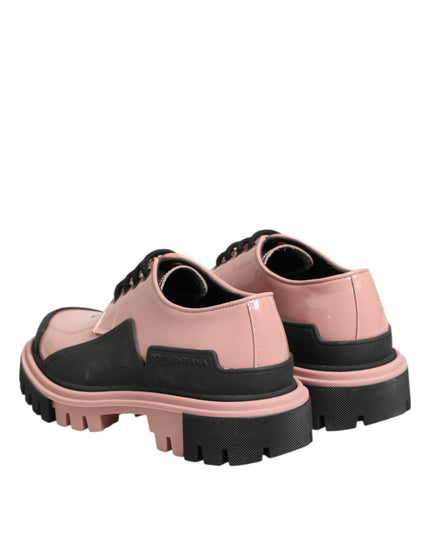 Dolce & Gabbana Light Powder Pink Black Leather Lace-Up Shoes