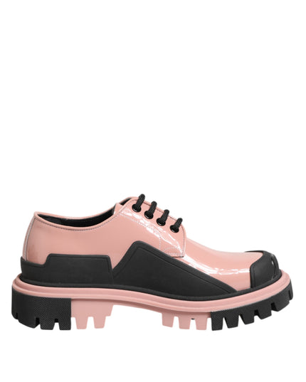 Dolce & Gabbana Light Powder Pink Black Leather Lace-Up Shoes