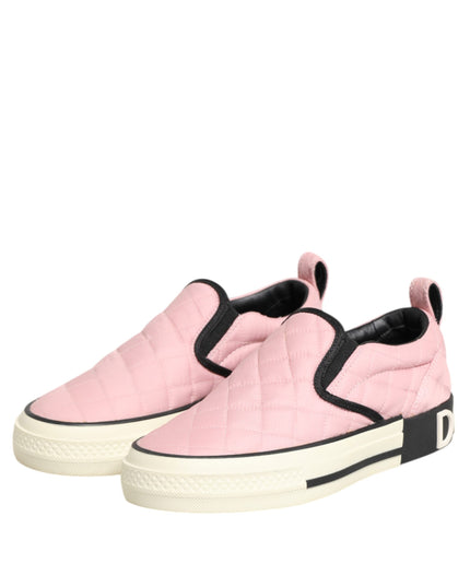 Dolce & Gabbana Pink Quilted Nylon Slip-On Sneaker Shoes