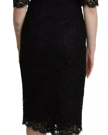 Dolce & Gabbana Black Floral Lace Sheath Knee Length Dress