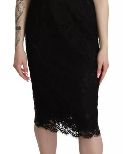 Dolce & Gabbana Black Floral Lace Sheath Knee Length Dress