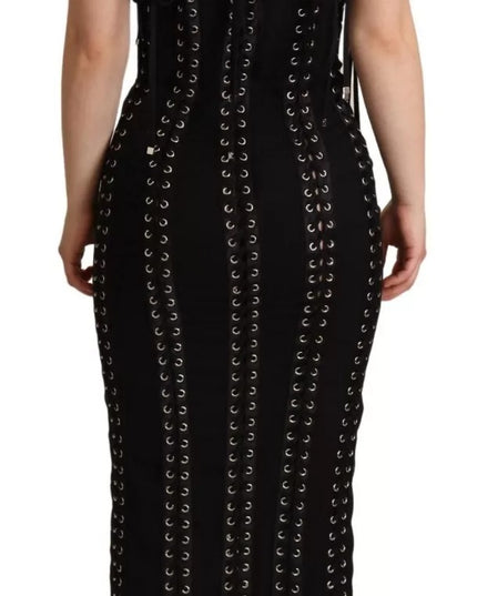 Dolce & Gabbana Black Cady Sleeveless Lace Up Bodycon Dress