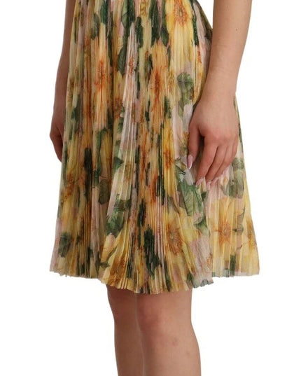 Dolce & Gabbana Yellow Floral Print Pleated Maxi Dress