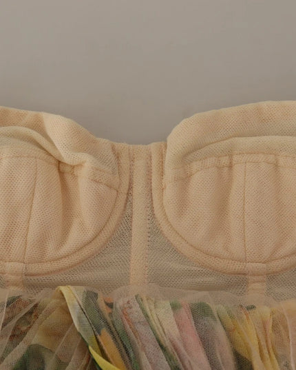 Dolce & Gabbana Yellow Floral Print Pleated Maxi Dress