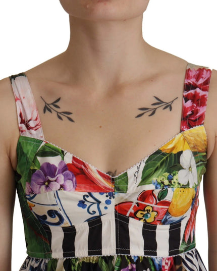 Dolce & Gabbana Multicolor Poplin Floral Mini Flared Dress