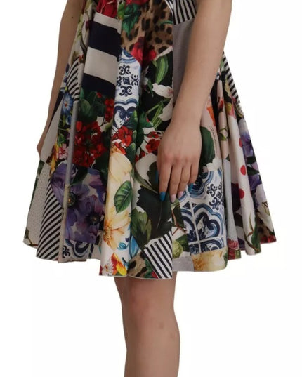 Dolce & Gabbana Multicolor Poplin Floral Mini Flared Dress