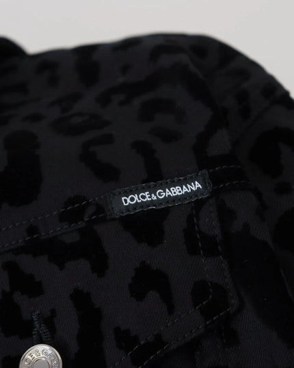 Dolce & Gabbana Cotton Black Leopard Long Sleeve Denim Jacket