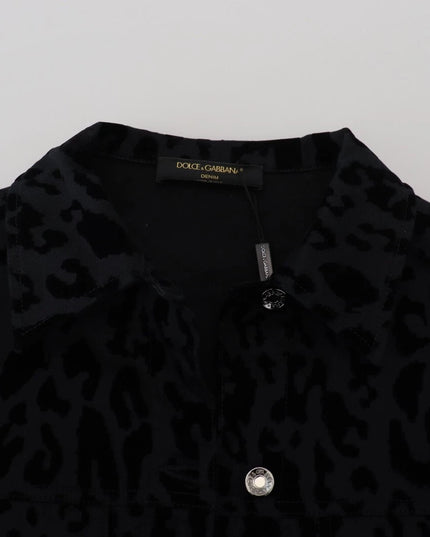 Dolce & Gabbana Cotton Black Leopard Long Sleeve Denim Jacket