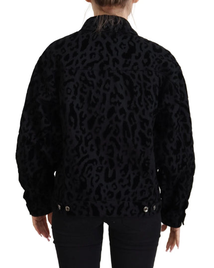 Dolce & Gabbana Cotton Black Leopard Long Sleeve Denim Jacket