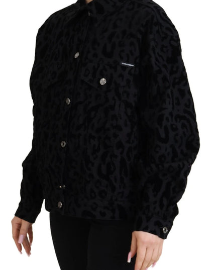 Dolce & Gabbana Cotton Black Leopard Long Sleeve Denim Jacket