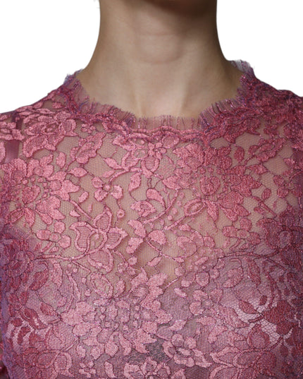 Dolce & Gabbana Pink Floral Lace Long Sleeve Midi Dress