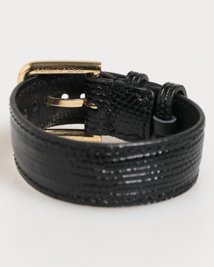 Dolce & Gabbana Black Embossed Leather Gold Buckle Belt Strap Bracelet