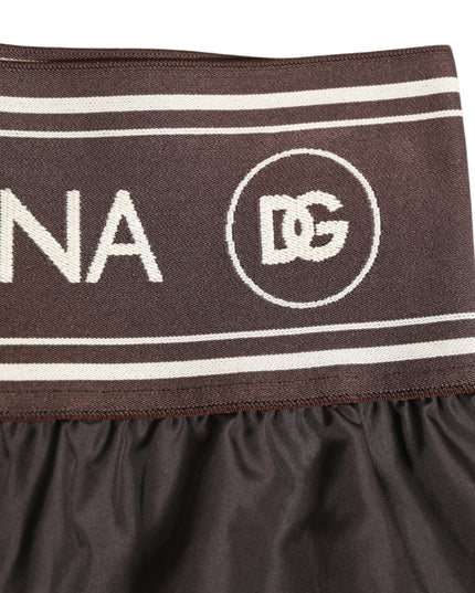 Dolce & Gabbana Brown Polyester Logo Elastic Waistband Swimwear