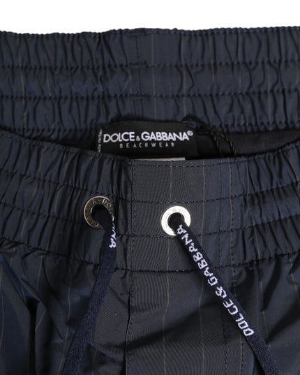 Dolce & Gabbana Navy Blue Polyester Nylon Pinstripe Men's Swimwear