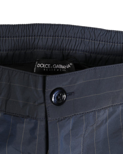 Dolce & Gabbana Navy Blue Polyester Pinstripe Men Shorts Swimwear