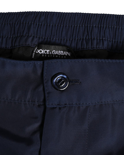 Dolce & Gabbana Navy Blue Polyester Logo Buckle Waist Swimwear