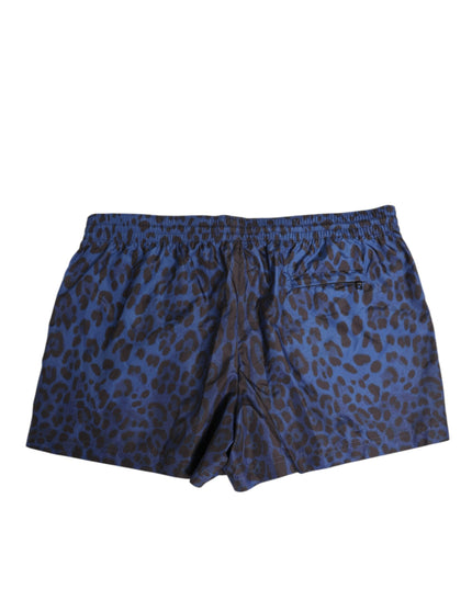 Dolce & Gabbana Blue Leopard Print Polyester Elastic Waistband Swimwear