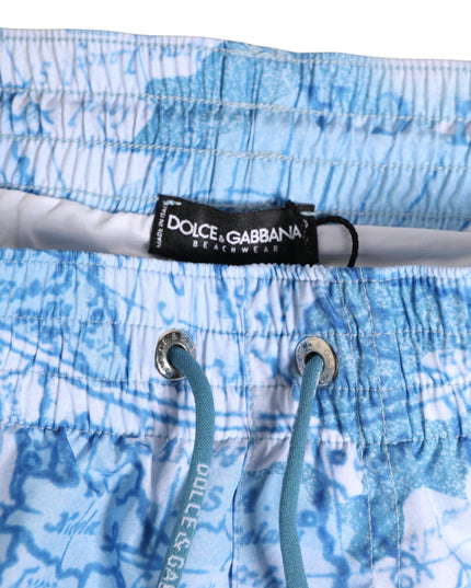 Dolce & Gabbana Blue World Map Polyester Elastic Waistband Swimwear