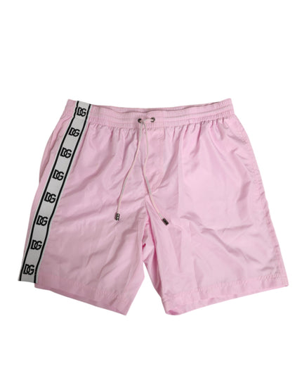 Dolce & Gabbana Pink Nylon Logo Side Stripe Beachwear Men Swimwear