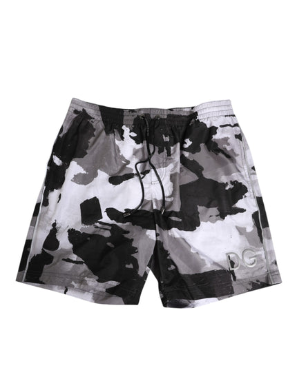 Dolce & Gabbana Black White Camouflage DG Logo Men Swimwear