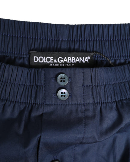 Dolce & Gabbana Navy Blue Cotton Elastic Waistband Button Swimwear