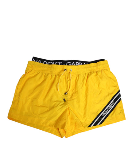 Dolce & Gabbana Yellow Drawstring Beachwear Men Shorts Swimwear