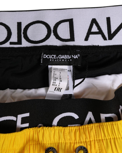 Dolce & Gabbana Yellow Drawstring Beachwear Men Shorts Swimwear