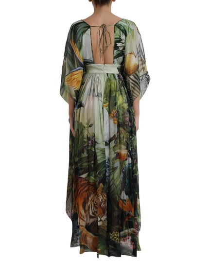Dolce & Gabbana Multicolor Silk Jungle Print Women Maxi Dress