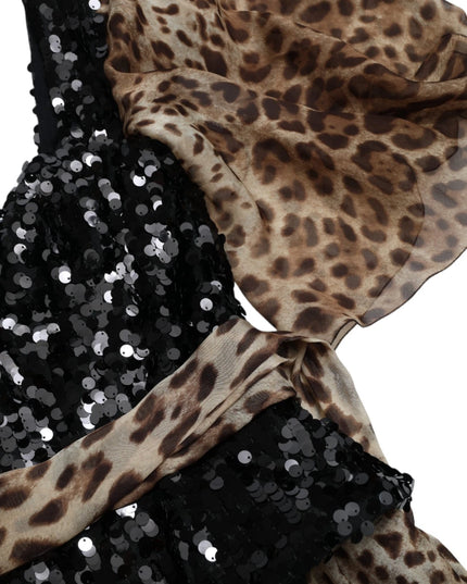 Dolce & Gabbana Leopard Print Silk Sequin Ruffle Maxi Dress