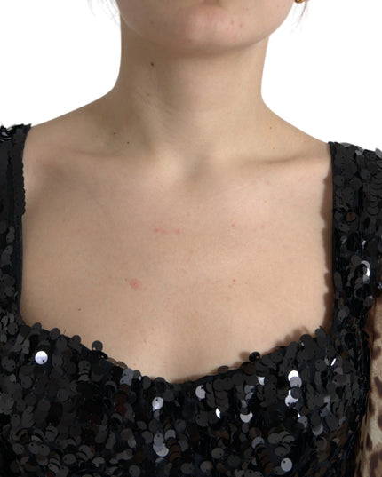 Dolce & Gabbana Leopard Print Silk Sequin Ruffle Maxi Dress