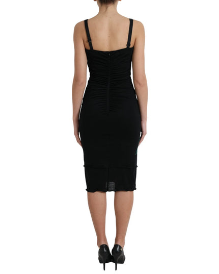 Dolce & Gabbana Black Wool Sleeveless Rose Applique Dress