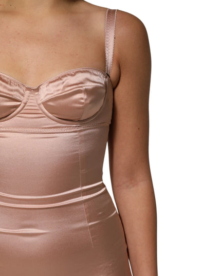 Dolce & Gabbana Blush Pink Silk Satin Bustier Midi Bodycon Dress