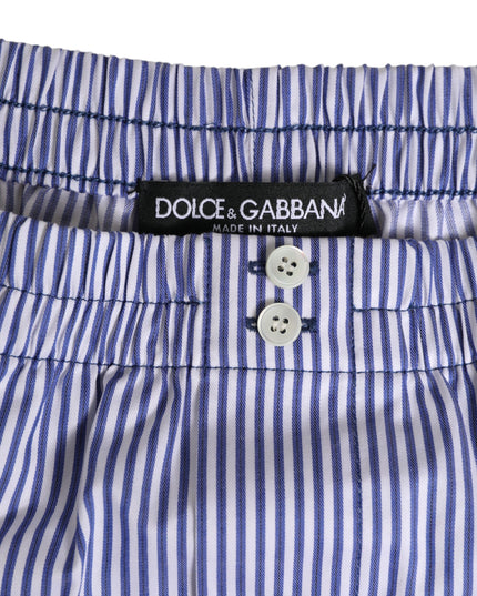 Dolce & Gabbana Blue White Cotton Striped Button Fly Shorts Swimwear