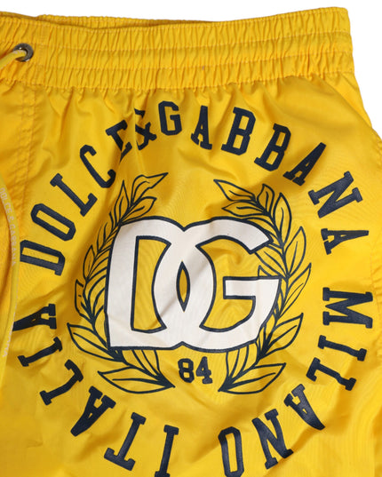 Dolce & Gabbana Yellow Nylon Logo Print Men Boxer Short Swimwear
