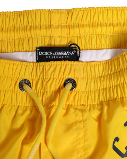 Dolce & Gabbana Yellow Nylon Logo Print Men Boxer Short Swimwear